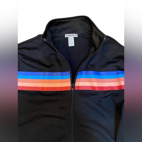 Vintage Black Retro Rainbow Track Jacket Full Zip || Forever21 - Picture 2 of 4